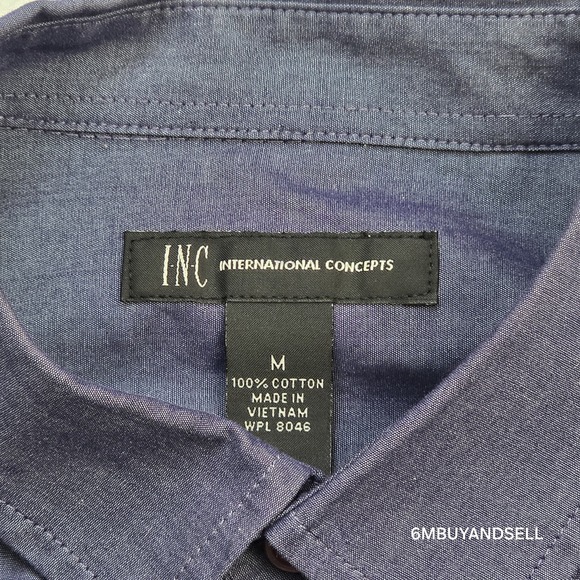 INC International Concepts Men's Button-up Shirt Medium Blue epaulettes buttons - Picture 1 of 10
